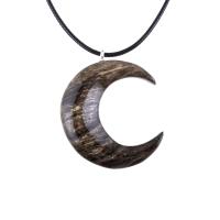 Hand Carved Moon Necklace, Wooden Crescent Moon Pendant, Wood Celestial Necklace, Pagan Lunar Jewelry for Men or Women