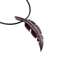 Hand Carved Feather Necklace, Wooden Feather Pendant, Mens Wood Necklace, Tribal Jewelry, One of a Kind Gift for Him