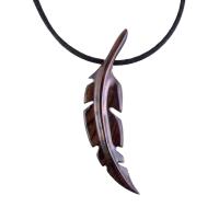Hand Carved Feather Necklace, Wooden Feather Pendant, Mens Wood Necklace, Tribal Jewelry, One of a Kind Gift for Him