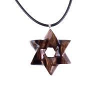 Wooden Star of David Pendant, Hand Carved Jewish Star Necklace, Men Women Wood Jewelry