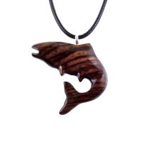 Salmon Necklace, Hand Carved Wooden Trout Pendant, Fish Jewelry, Mens Wood Necklace, Fisherman Gift