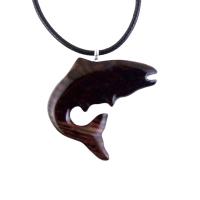 Salmon Necklace, Hand Carved Wooden Trout Pendant, Fish Jewelry, Mens Wood Necklace, Fisherman Gift