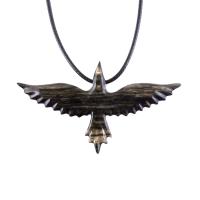 Flying Raven Necklace, Hand Carved Wooden Raven Pendant, Crow Necklace for Men or Women, Wood Bird Pendant, Totem Jewelry