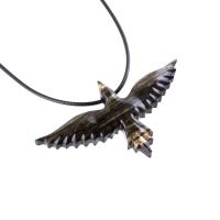 Flying Raven Necklace, Hand Carved Wooden Raven Pendant, Crow Necklace for Men or Women, Wood Bird Pendant, Totem Jewelry
