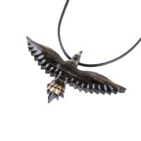 Flying Raven Necklace, Hand Carved Wooden Raven Pendant, Crow Necklace for Men or Women, Wood Bird Pendant, Totem Jewelry