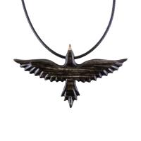 Flying Raven Necklace, Hand Carved Wooden Raven Pendant, Crow Necklace for Men or Women, Wood Bird Pendant, Totem Jewelry