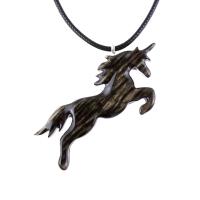 Hand Carved Wooden Unicorn Pendant Necklace, Fantasy Animal Wood Jewelry, One of a Kind Handmade Gift for Her Him