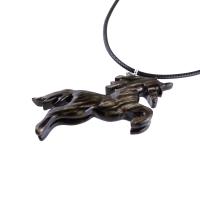 Hand Carved Wooden Unicorn Pendant Necklace, Fantasy Animal Wood Jewelry, One of a Kind Handmade Gift for Her Him