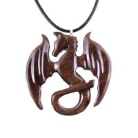 Wooden Dragon Pendant, Hand Carved Dragon Necklace, One of a Kind Fantasy Wood Necklace for Men or Women, Gift for Her Him