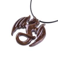 Wooden Dragon Pendant, Hand Carved Dragon Necklace, One of a Kind Fantasy Wood Necklace for Men or Women, Gift for Her Him