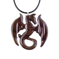 Wooden Dragon Pendant, Hand Carved Dragon Necklace, One of a Kind Fantasy Wood Necklace for Men or Women, Gift for Her Him