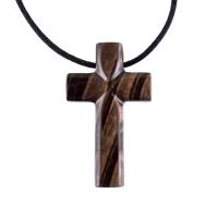Hand Carved Wood Cross Necklace, Wooden Cross Pendant, Christian Jewelry for Men in Black with Brown Streaks