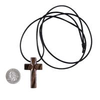 Hand Carved Wood Cross Necklace, Wooden Cross Pendant, Christian Jewelry for Men in Black with Brown Streaks