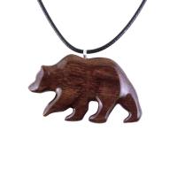 Hand Carved Wooden Bear Pendant, Grizzly Wood Bear Necklace, Totem Spirit Animal, Woodland Jewelry