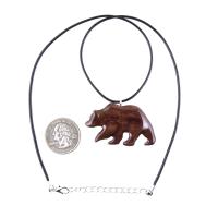 Hand Carved Wooden Bear Pendant, Grizzly Wood Bear Necklace, Totem Spirit Animal, Woodland Jewelry