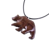 Hand Carved Wooden Bear Pendant, Grizzly Wood Bear Necklace, Totem Spirit Animal, Woodland Jewelry