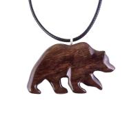 Hand Carved Wooden Bear Pendant, Grizzly Wood Bear Necklace, Totem Spirit Animal, Woodland Jewelry