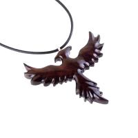 Hand Carved Phoenix Necklace, Wooden Rising Phoenix Pendant for Men or Women, Wood Firebird Necklace, Fantasy Inspirational Jewelry