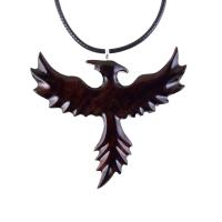 Hand Carved Phoenix Necklace, Wooden Rising Phoenix Pendant for Men or Women, Wood Firebird Necklace, Fantasy Inspirational Jewelry