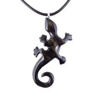 Hand Carved Lizard Pendant, Wooden Gecko Necklace, Wood Salamander Pendant, Totem Reptile Jewelry