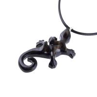 Hand Carved Lizard Pendant, Wooden Gecko Necklace, Wood Salamander Pendant, Totem Reptile Jewelry