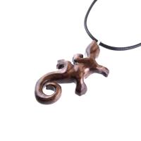 Hand Carved Gecko Pendant, Wooden Lizard Necklace, Wood Salamander Necklace, Totem Animal Jewelry Gift