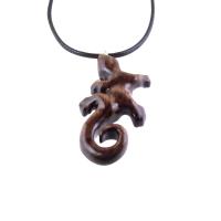 Hand Carved Gecko Pendant, Wooden Lizard Necklace, Wood Salamander Necklace, Totem Animal Jewelry Gift