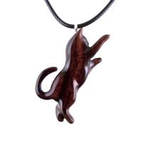 Hand Carved Cat Pendant, Wooden Kitten Necklace, Wood Animal Jewelry, Cat Lover Gift
