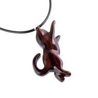 Hand Carved Cat Pendant, Wooden Kitten Necklace, Wood Animal Jewelry, Cat Lover Gift