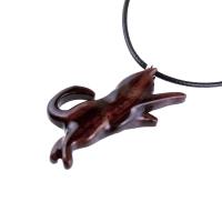 Hand Carved Cat Pendant, Wooden Kitten Necklace, Wood Animal Jewelry, Cat Lover Gift