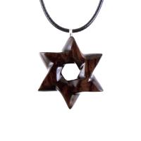 Star of David Pendant, Hand Carved Wooden Jewish Star Necklace for Men or Women, Wood Jewish Jewelry