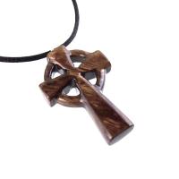 Celtic Cross Pendant, Hand Carved Wood Cross Necklace, Irish Mens Wooden Christian Jewelry, One of a Kind Gift for Him