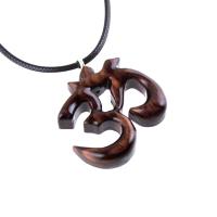 Hand Carved Ohm Necklace, Wooden Om Pendant, Namaste Yoga Wood Jewelry Gift