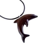 Wooden Dolphin Pendant, Hand Carved Dolphin Necklace, Sea Animal Necklace, Nautical Wood Jewelry for Men or Women