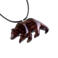 Wood Bear Necklace, Hand Carved Wooden Grizzly Bear Pendant for Men or Women, Spirit Animal Totem Jewelry Gift for Him Her