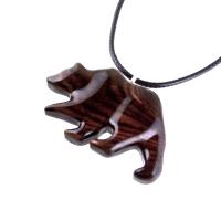 Wood Bear Necklace, Hand Carved Wooden Grizzly Bear Pendant for Men or Women, Spirit Animal Totem Jewelry Gift for Him Her