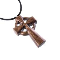 Wooden Celtic Cross Pendant, Wood Celtic Cross Necklace, Hand Carved Irish Christian Jewelry for Men