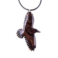 Hand Carved Raven Necklace, Wooden Crow Pendant, Totem Wood Bird Jewelry Handcrafted Gift