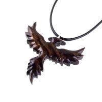 Rising Phoenix Necklace, Hand Carved Wooden Phoenix Pendant, Fantasy Wood Jewelry, Firebird Inspirational Gift