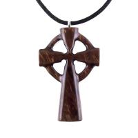 Celtic Cross Pendant, Hand Carved Wood Cross Necklace, Irish Mens Wooden Christian Jewelry, One of a Kind Gift for Him