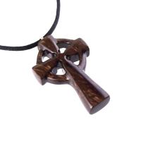 Celtic Cross Pendant, Hand Carved Wood Cross Necklace, Irish Mens Wooden Christian Jewelry, One of a Kind Gift for Him