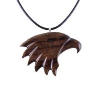 Hand Carved Wooden Eagle Pendant, Mens Wood Necklace, Spirit Animal Totem Bird Jewelry