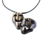 Hand Carved Comedy Tragedy Mask Pendant Necklace, Handmade Wooden Drama Jewelry for Men Women