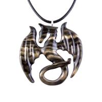 Dragon Necklace for Men Women, Hand Carved Wooden Dragon Pendant, Fantasy Wood Jewelry Gift