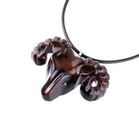 Ram Head Pendant Necklace, Hand Carved Wooden Sheep Jewelry, One-of-a-Kind Handmade Aries Gift