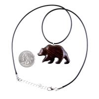 Wood Bear Necklace, Hand Carved Wooden Grizzly Bear Pendant for Men or Women, Spirit Animal Totem Jewelry Gift for Him Her