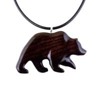 Wood Bear Necklace, Hand Carved Wooden Grizzly Bear Pendant for Men or Women, Spirit Animal Totem Jewelry Gift for Him Her