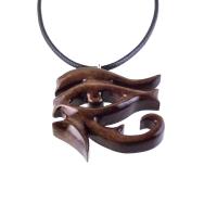 Hand Carved Eye of Horus Pendant Necklace, Wooden Egyptian Amulet, Unisex African Jewelry