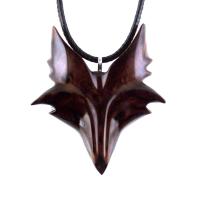 Hand Carved Wooden Fox Pendant, Celtic Fox Necklace for Men or Women, Totem Spirit Animal, Woodland Jewelry Gift for Her or Him