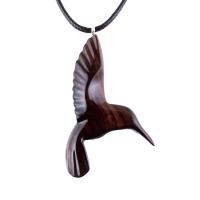 Hand Carved Wooden Hummingbird Pendant, Hummingbird Necklace, Wood Bird Jewelry Gift for Her